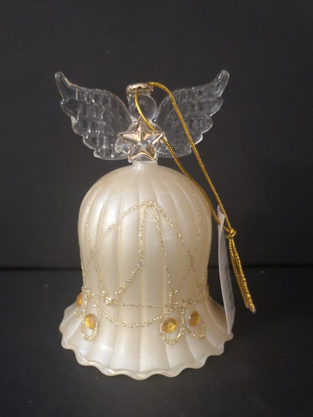 NWT Bowring Holiday Gold Tone Glass Glitter & Bead Decorated Tree Ornament